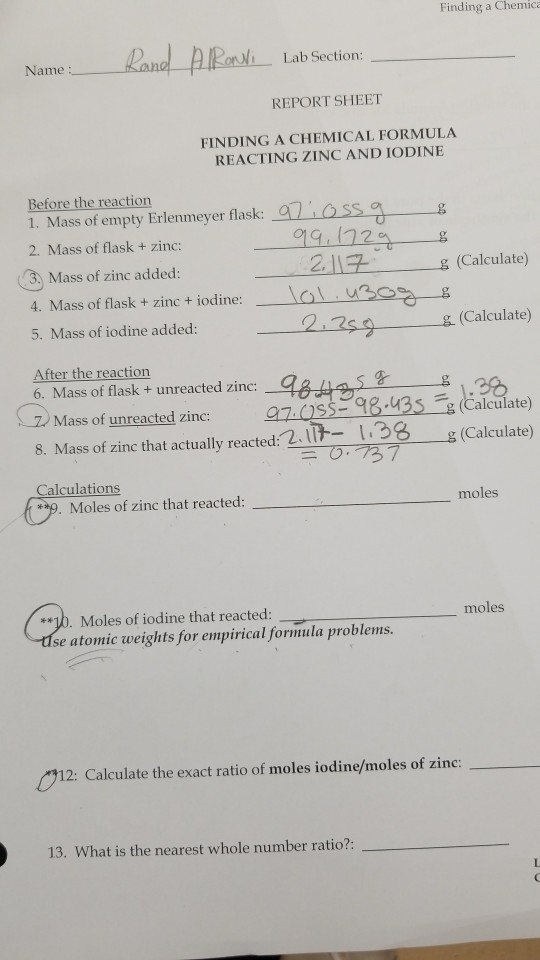 Solved Finding A Chemica Name N Lab Section Report Shee Chegg Com