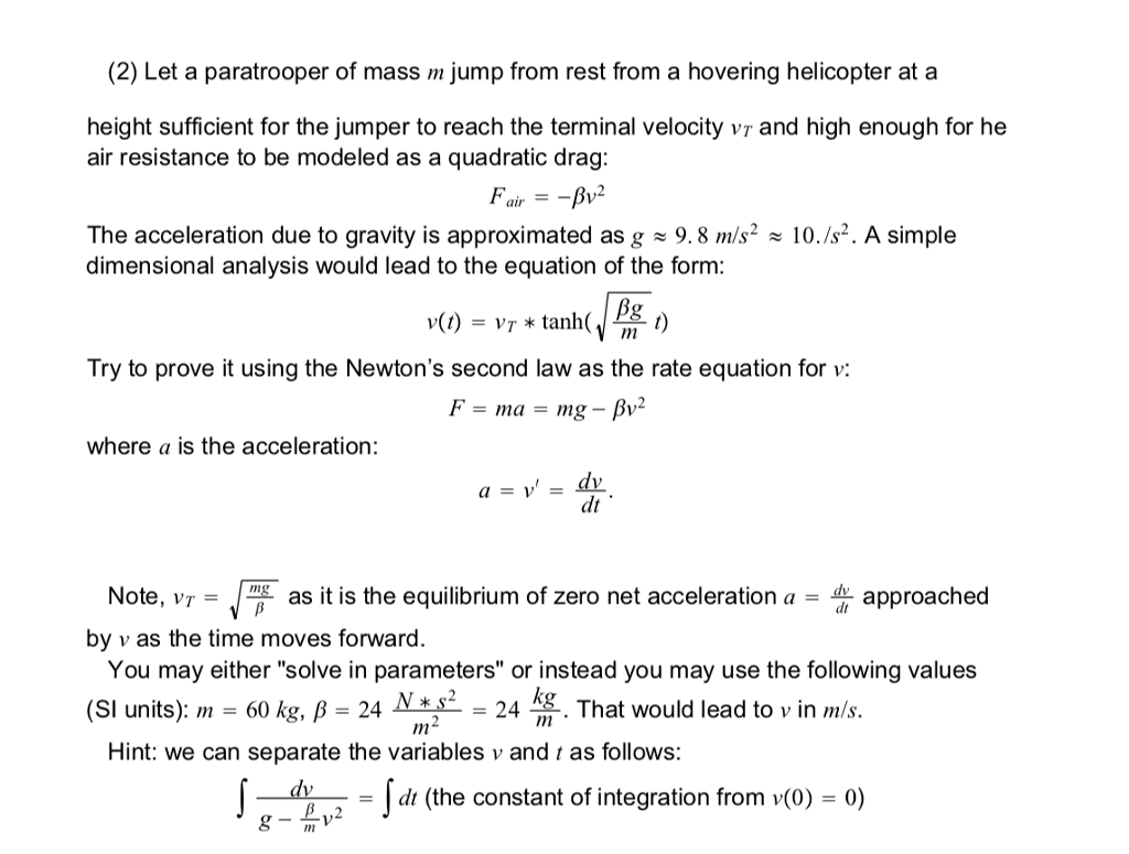 Solved 2 Let A Paratrooper Of Mass M Jump From Rest Fro Chegg Com