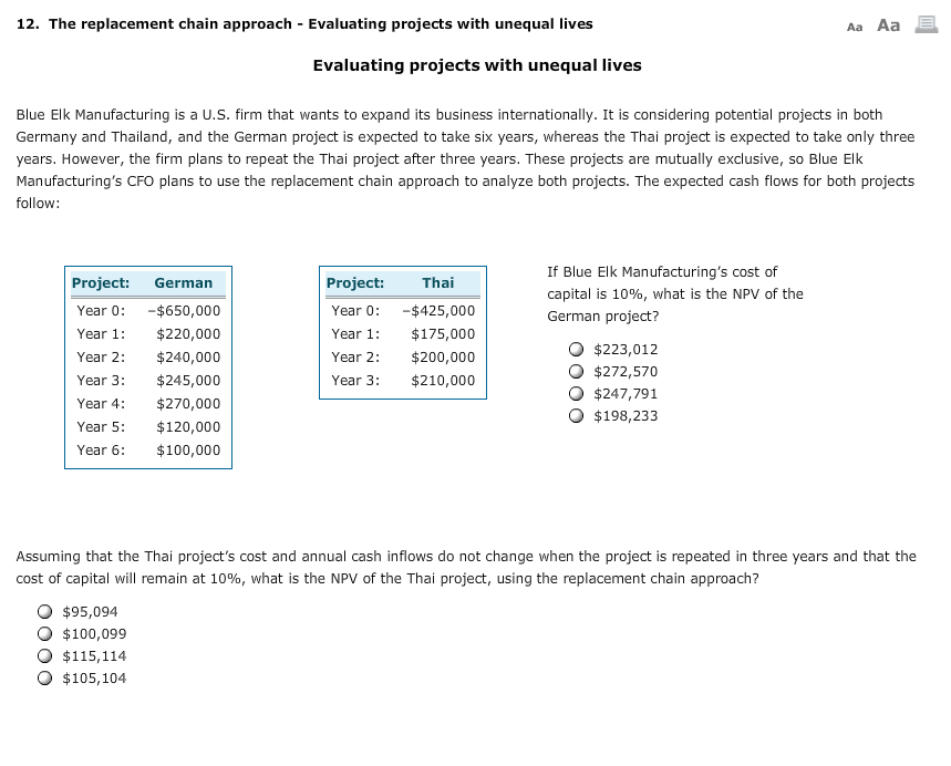 Solved The Replacement Chain Approach Evaluating Projec Chegg Com