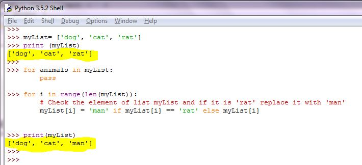 Question & Answer: Modify the following python code to replace one of the list items, ‘rat’ by ‘man’. add a line of..... 1