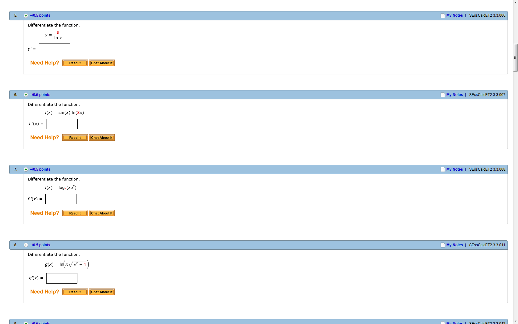 Differentiate The Function Y 6 In X Y Chegg Com