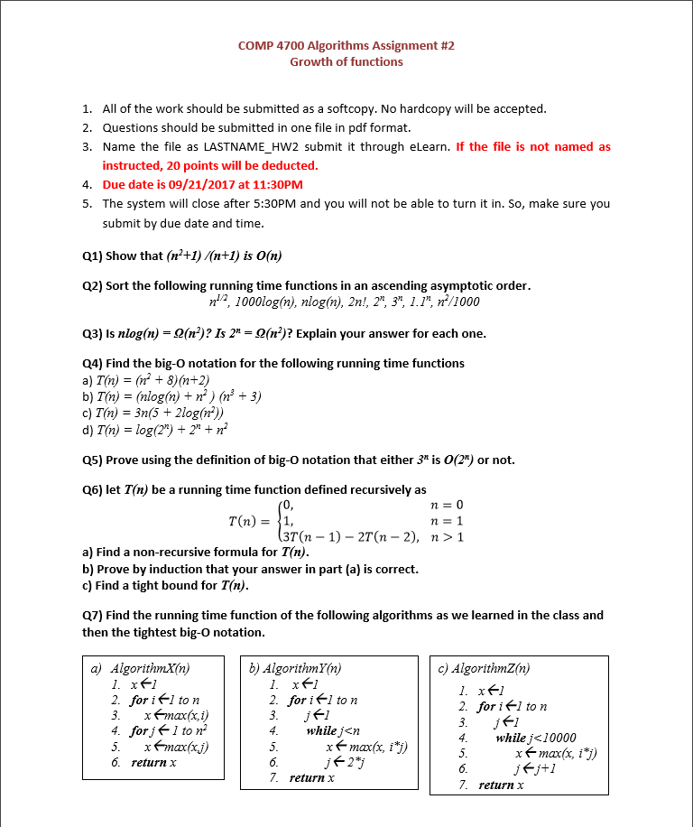 Solved Comp 4700 Algorithms Assignment 2 Growth Of Funct Chegg Com