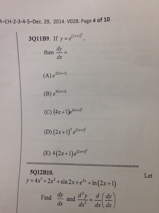 Solved If Y E 2x 1 2 Then Dy Dx A E 2 2x 1 B E 4 2 Chegg Com