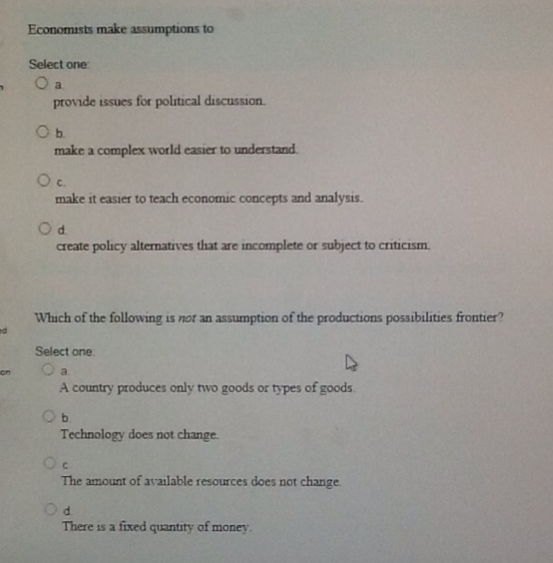 Economists Make Assumptions To Select One A Provid