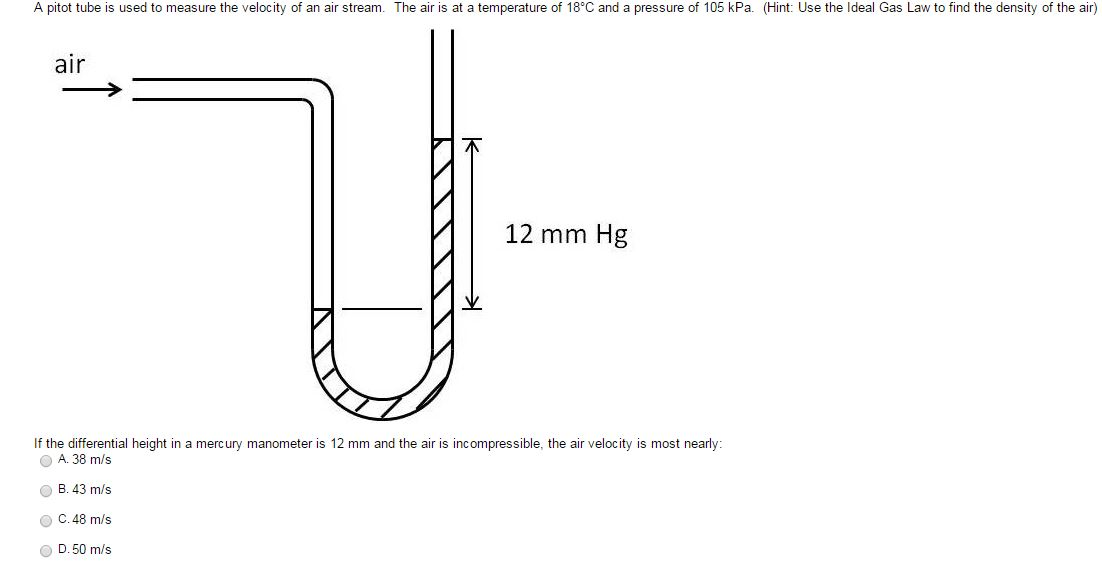 A pitot is.be is used to measure the velocity of a