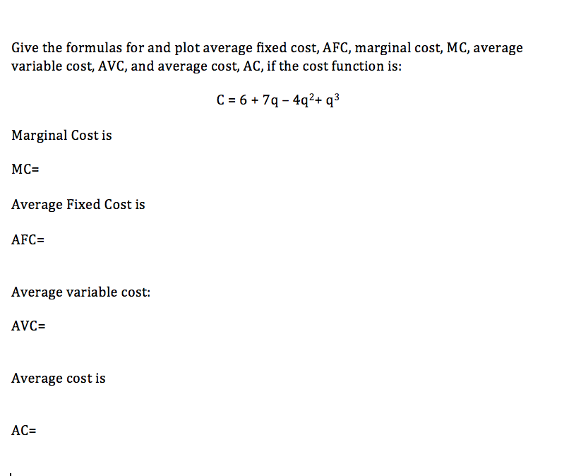 Solved Give The Formulas For And Plot Average Fixed Cost Chegg Com