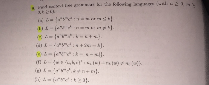 Solved Find Context Free Grammars For The Following Langu Chegg Com