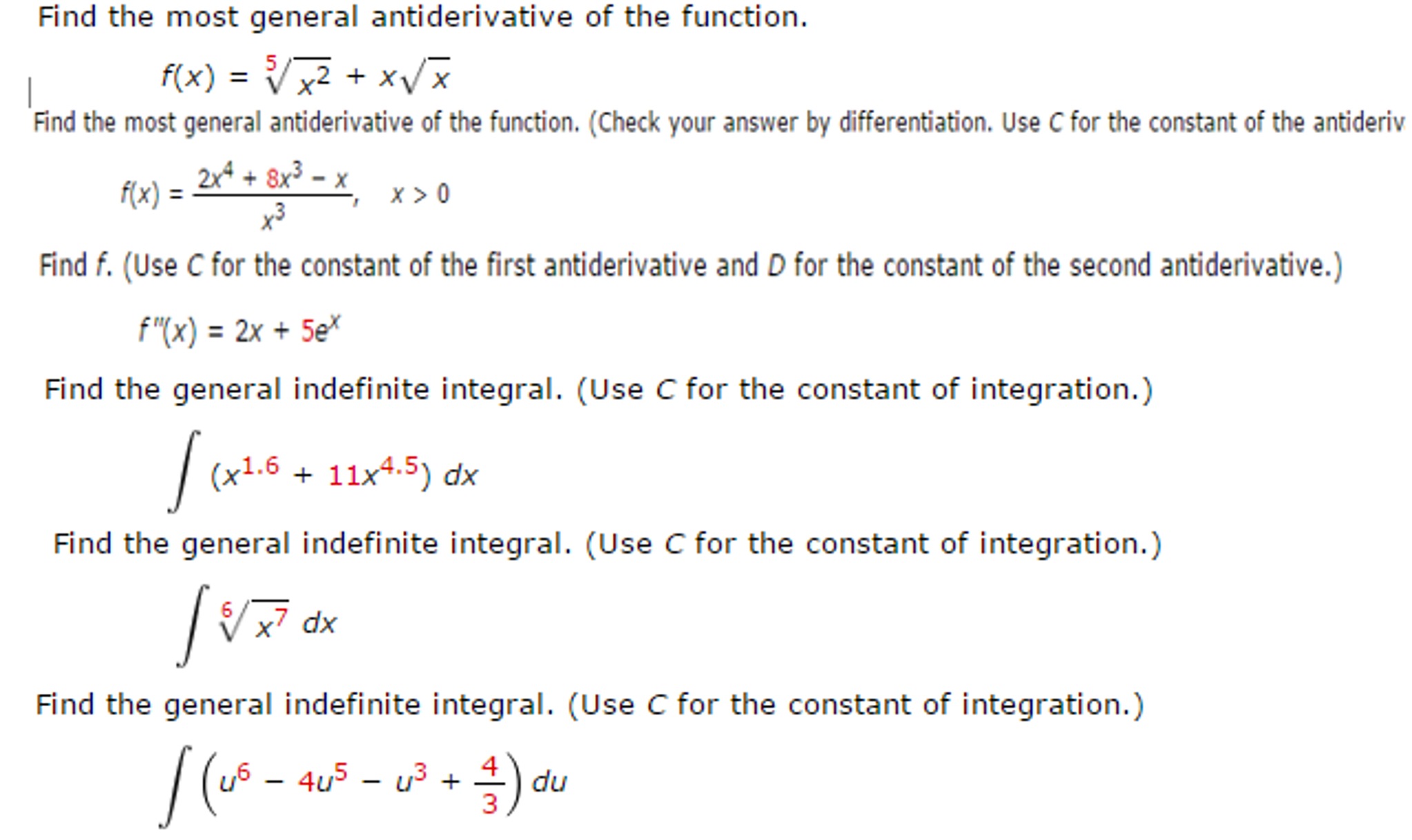 Solved Find The Most General Antiderivative Of The Functi Chegg Com