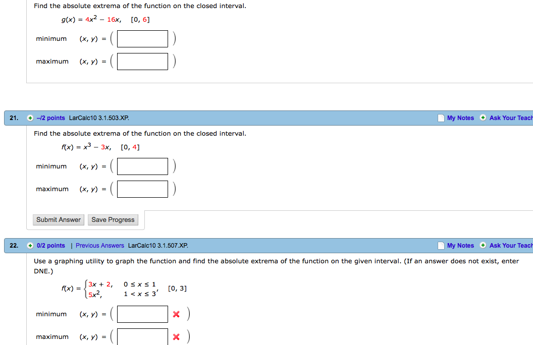 Solved Find The Absolute Extrema Of The Function On The Chegg Com