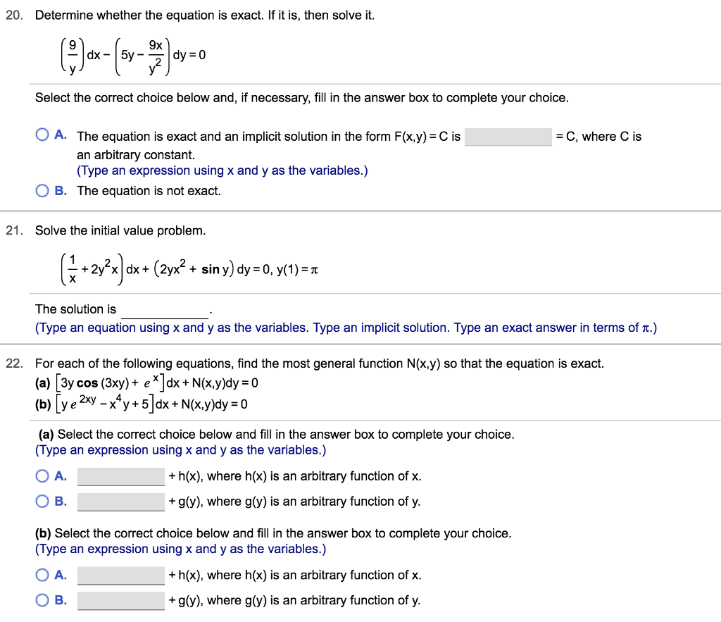 Solved Determine Whether The Equation Is Exact If It Chegg Com