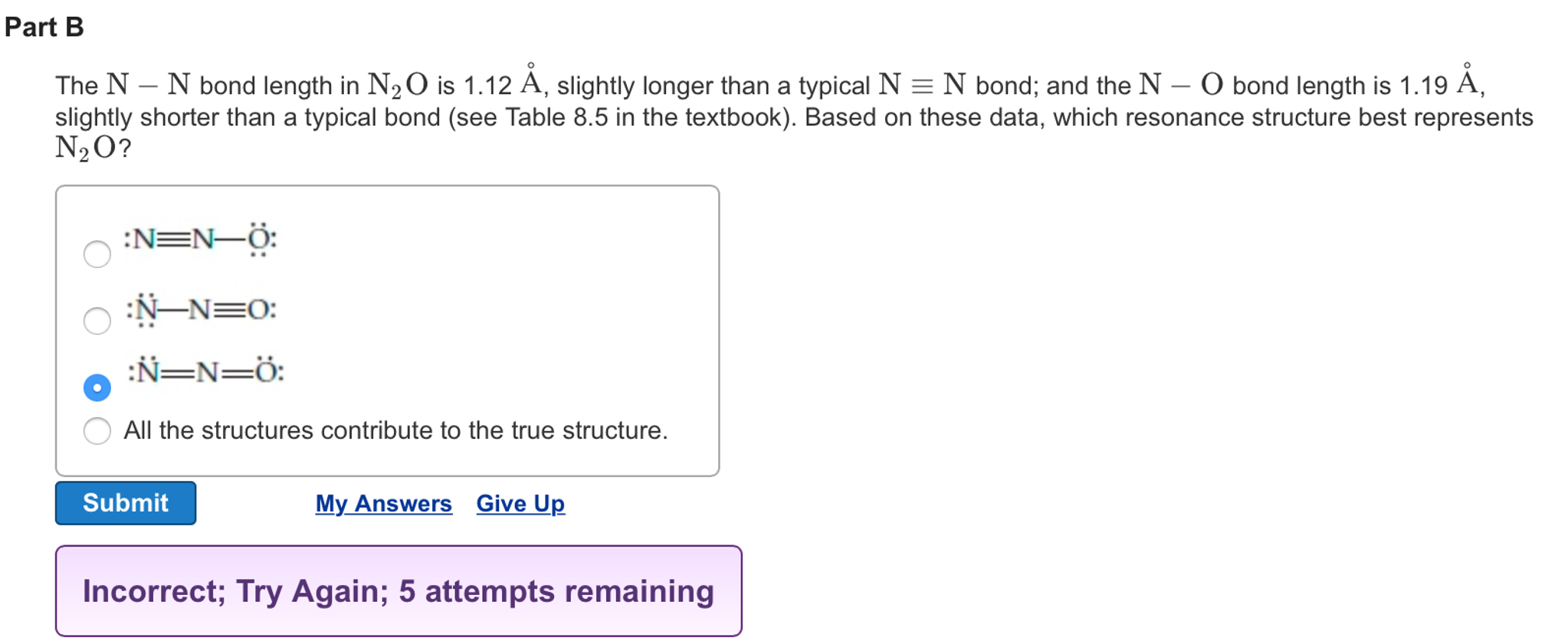 Solved The N N Bond Length In N 2o Is 1 12 A Slightly Chegg Com