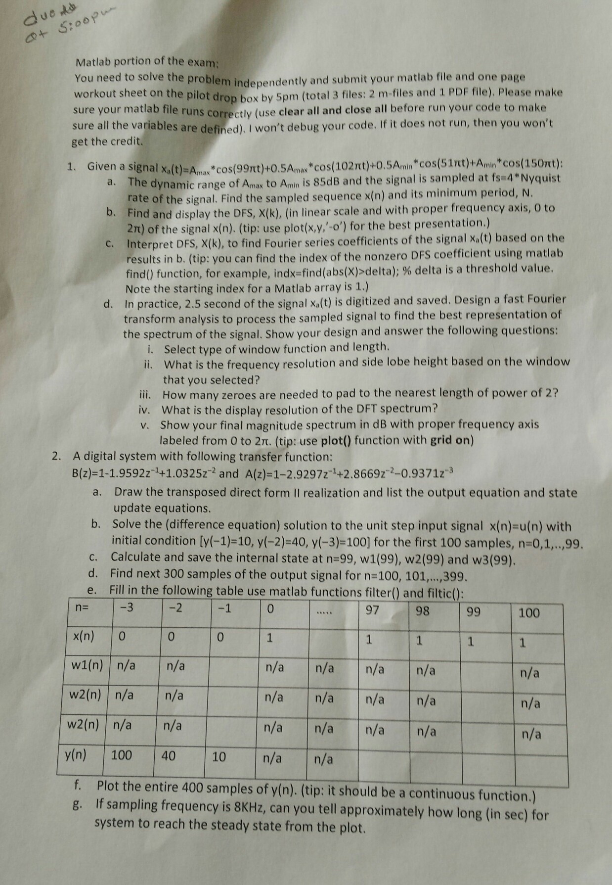 Solved: Matlab The Need ... P To The Of Portion Solve Exam You