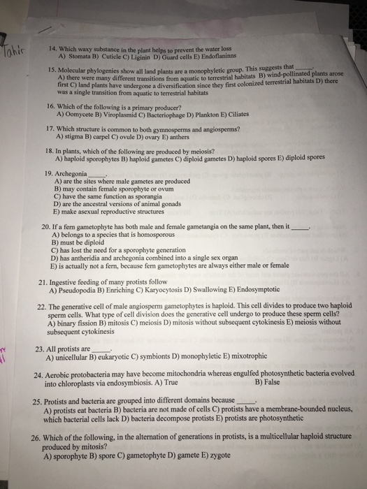 Solved: BIO 106-02 ExAM 3 FALL 2016 QUESTIONS. QUESTIONS C... | Chegg.com