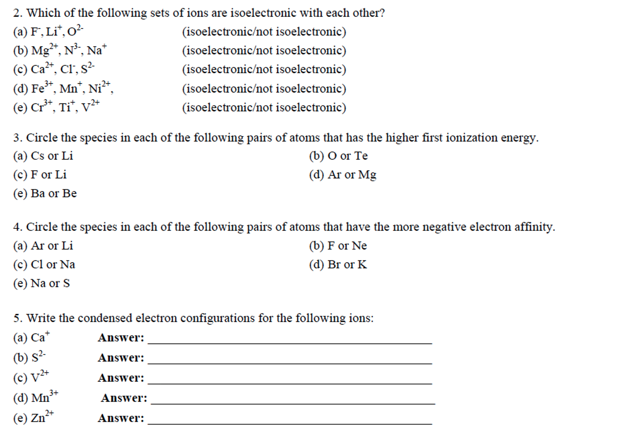 Isoelectron pairs 66 Isoelectron pairs 47