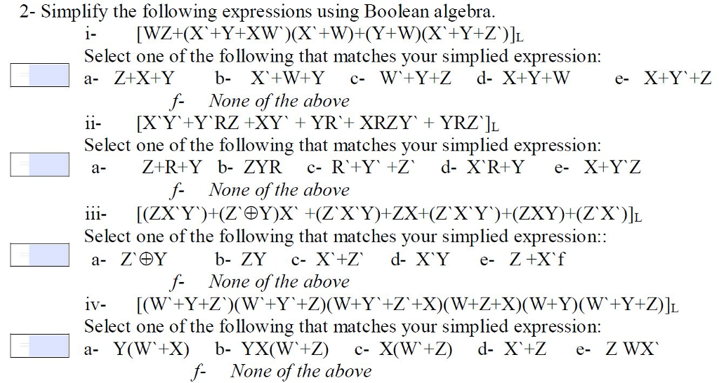 Solved Simplify The Following Expressions Using Boolean A Chegg Com
