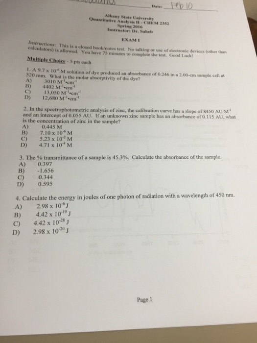 Solved A 9 7 Times 10 6 M Solution Of Dye Produced An Ab Chegg Com