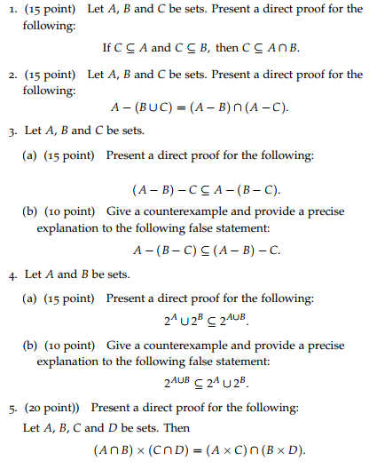 Solved Let A B And C Be Sets Present A Direct Proof For Chegg Com