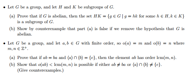 Solved Let G Be A Group And Let H And K Be Subgroups Of Chegg Com