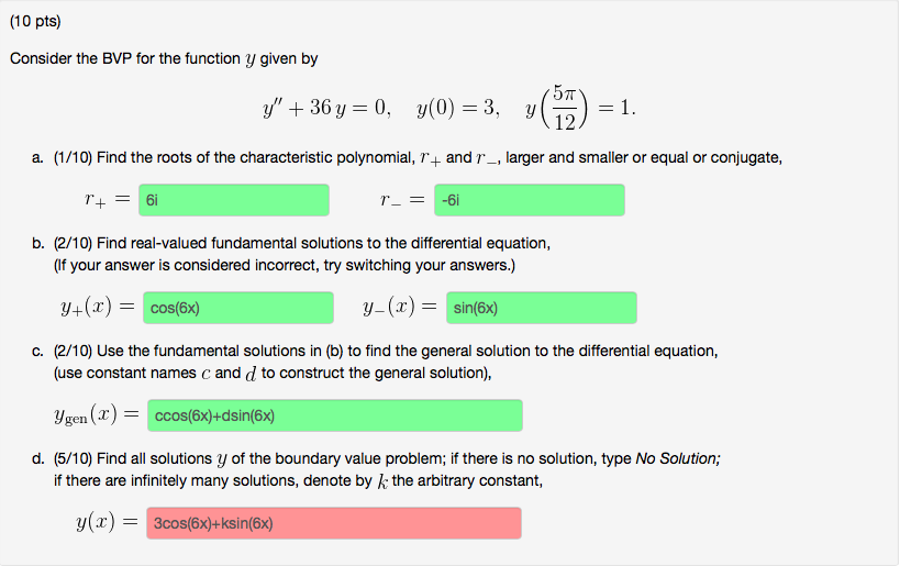 Solved 10 Pts Consider The Bvp For The Function Y Given By Chegg Com