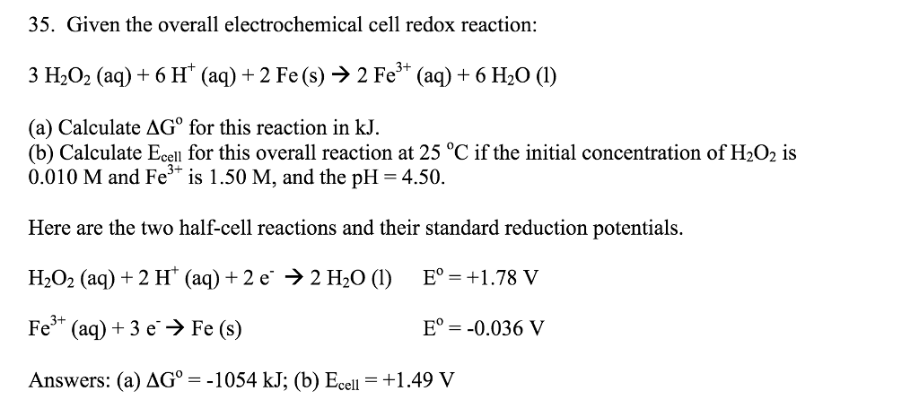 Solved 34 Given The Electrochemical Cell Reaction 3 Zn Chegg Com