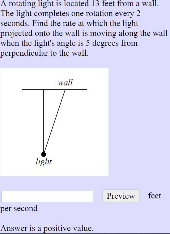 Solved A Rotating Light Is Located 13 Feet From A Wall T Chegg Com