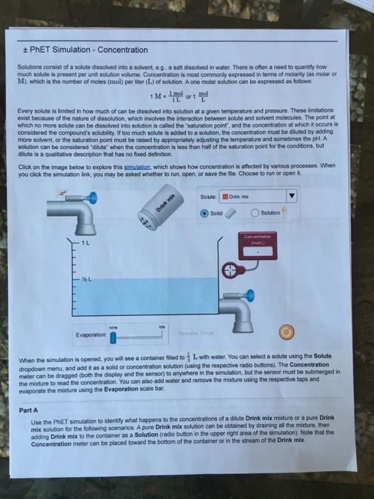 Solved Phet Simulation Concentration Solutions Consist Chegg Com