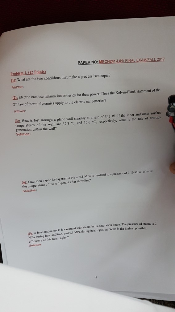 MECH241-L01/FINAL ... Solved: PAPER NO: EXAM/FALL 2017 Problem