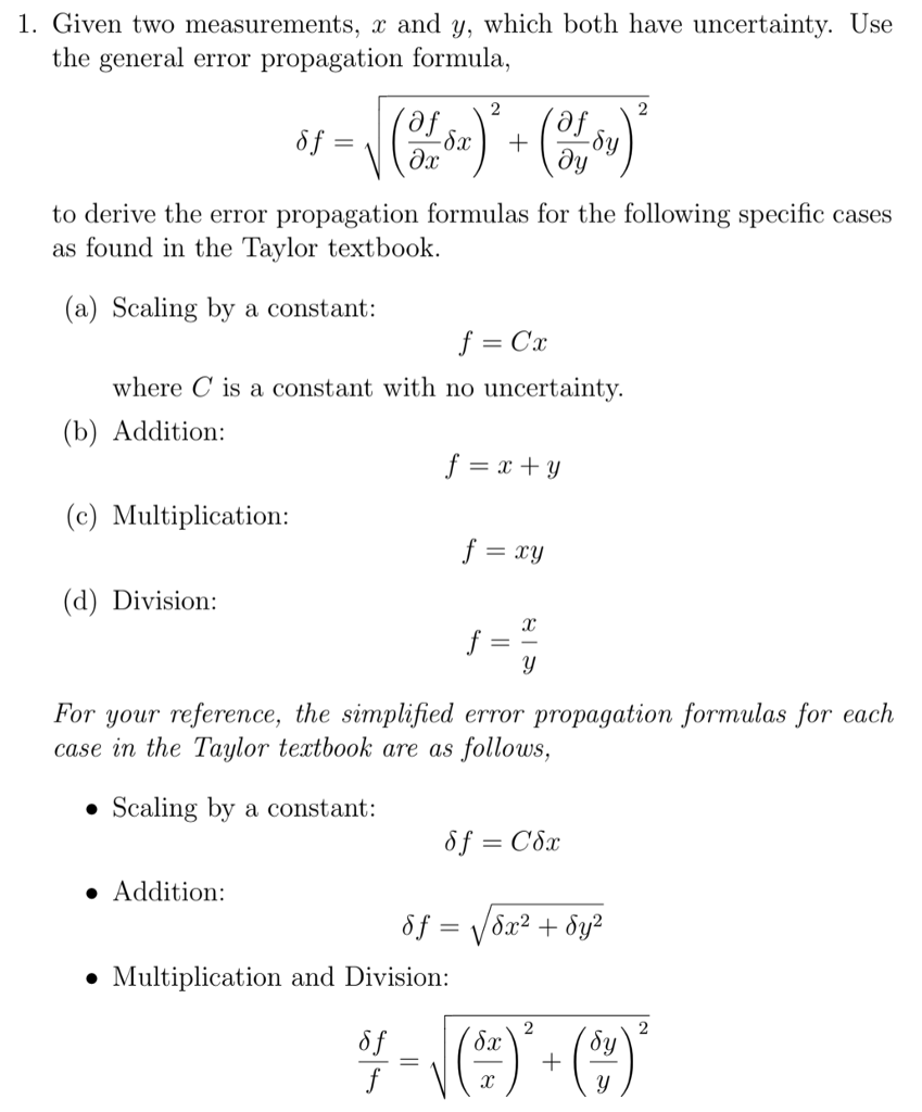 Solved 1. Given two measurements, x and y, which both have | Chegg.com