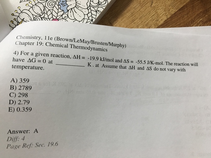 Solved For A Given Reaction Delta H 19 9 Kj Mol And D Chegg Com