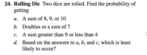 What is the probability of rolling two dices and getting at least