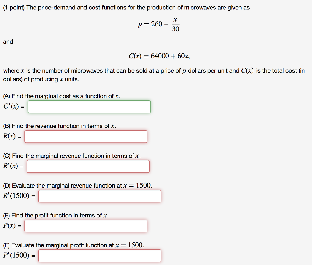 Solved The Price Demand And Cost Functions For The Produc Chegg Com