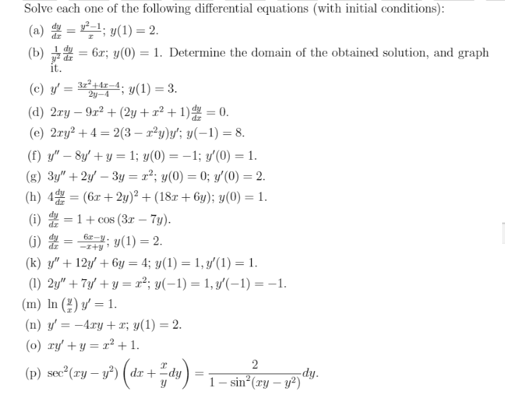 Solved Solve Each One Of The Following Differential Chegg Com