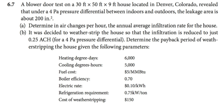 Solved A Blower Door Test On A 30 Ft 50 Ft 9 Ft House