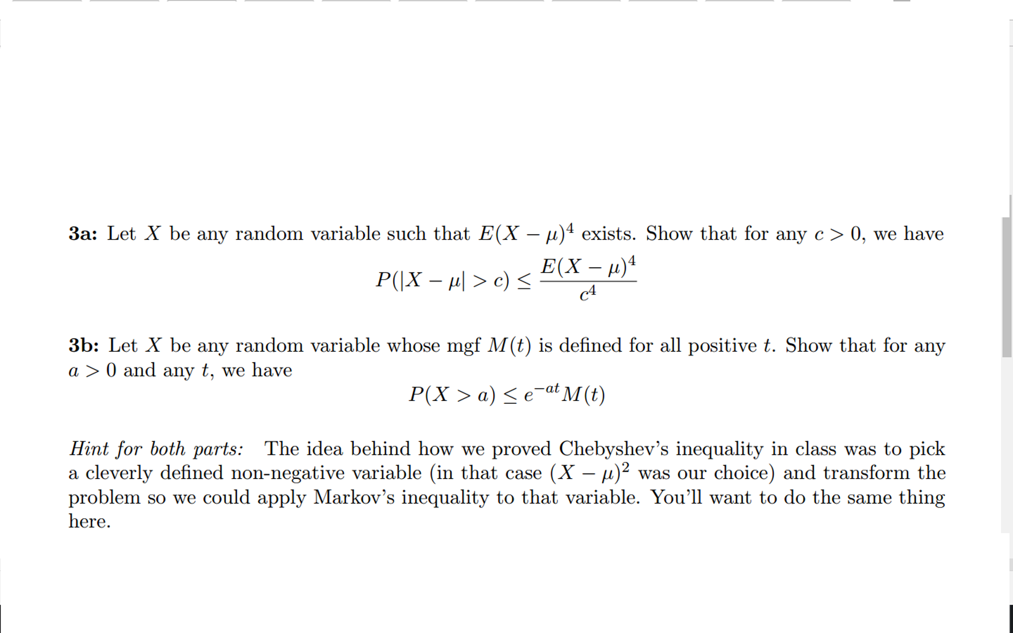 Solved Let X Be Any Random Variable Such That E X Mu 4 Chegg Com