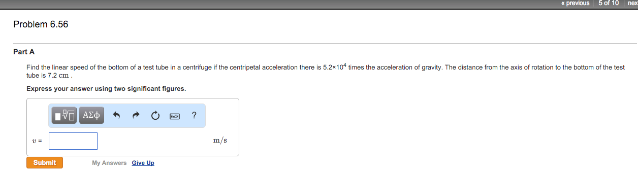 Solved Part A Find The Linear Speed Of The Bottom Of A Test Chegg Com