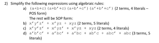 Solved 2 Simplify The Following Expressions Using Algebr Chegg Com