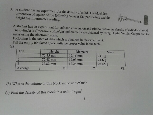 readings of vernier calliper experiment