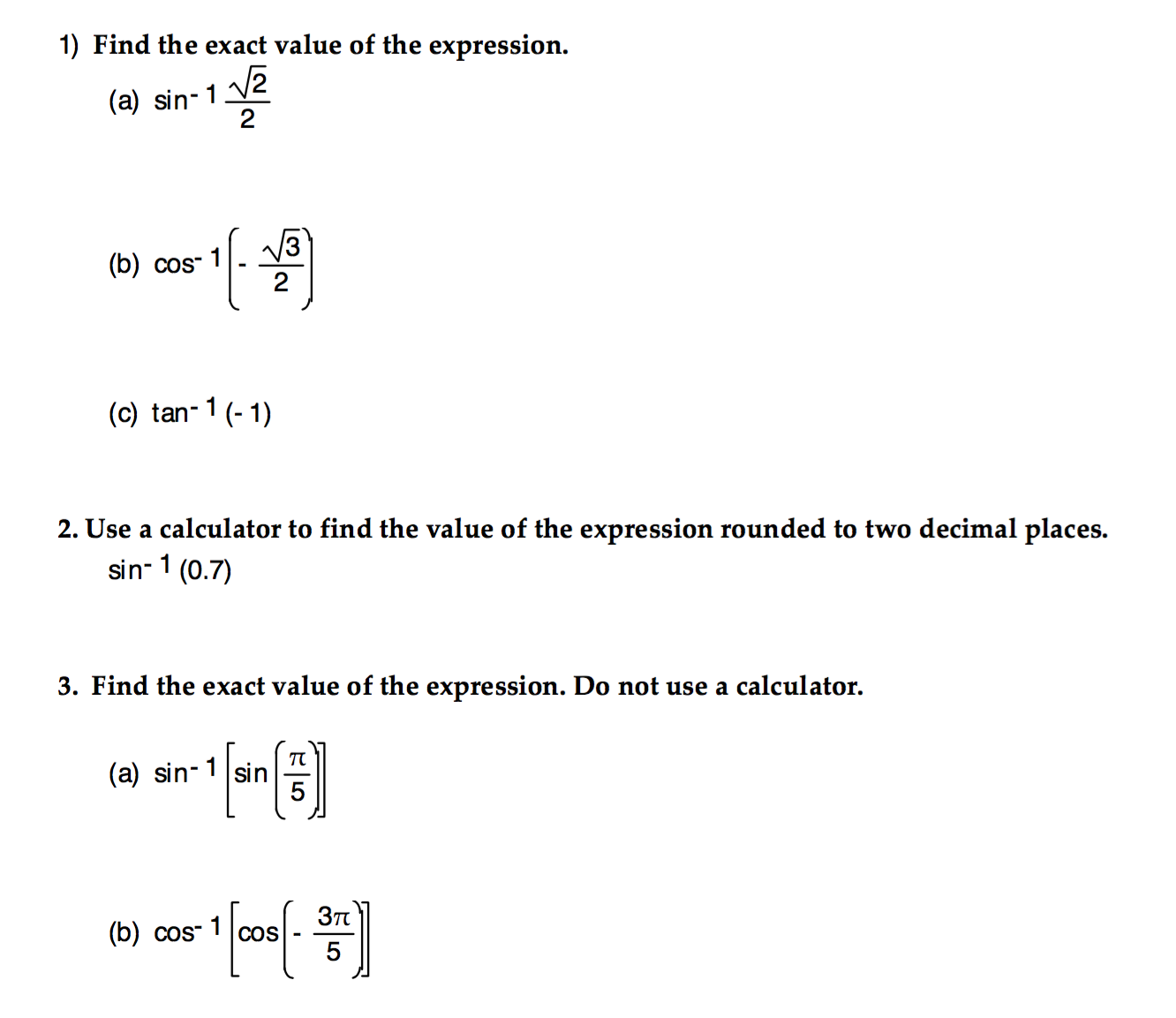 Solved Find The Exact Value Of The Expression Sin 1 Chegg Com