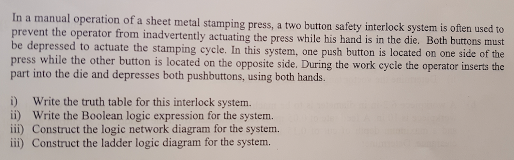 Solved In A Manual Operation Of A Sheet Metal Stamping Pr Chegg Com