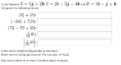 Solved Suppose U 5j 2k V 2i 3j 4k And W 3i Chegg Com