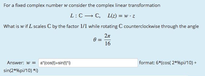 Solved For A Fixed Complex Number W Consider The Complex Chegg Com