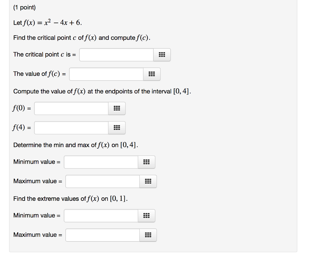 1 Point Letf X X2 4x 6 Find The Critical Chegg Com