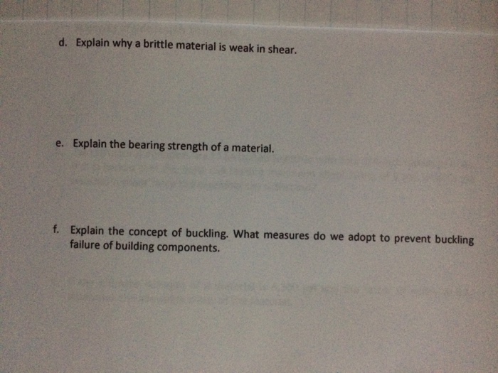 Solved d. Explain why a brittle material is weak in shear. | Chegg.com