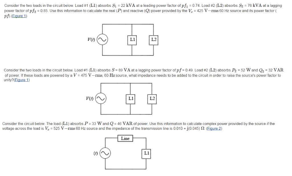 Solved Consider The Two Loads In The Circuit Below Load Chegg Com