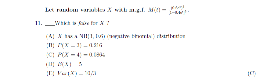 Solved Let Random Variables X With M G F M T 0 6et 3 Chegg Com