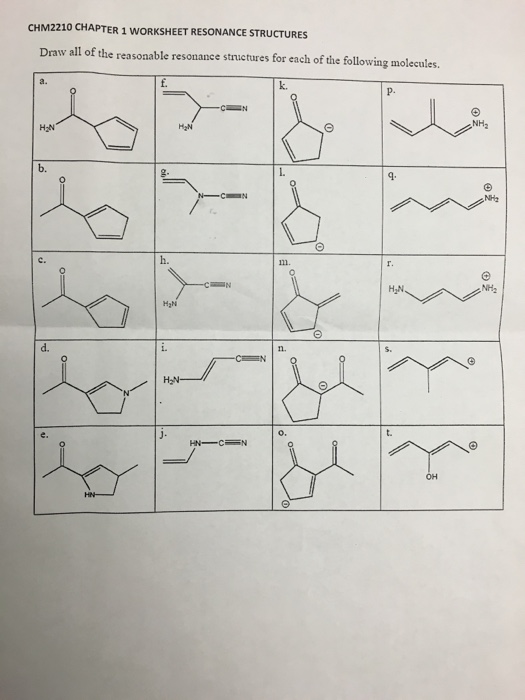 Solved CHM2210 CHAPTER 1 WORKSHEET RESONANCE STRUCTURES Draw | Chegg.com