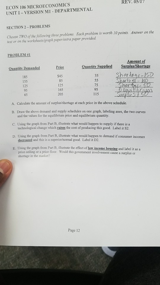 Solved Rev 05 17 Econ 106 Microeconomics Unit I Version