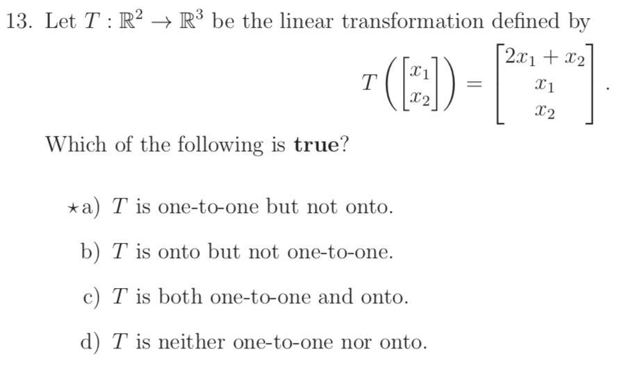 linear transformations onto vs one to one