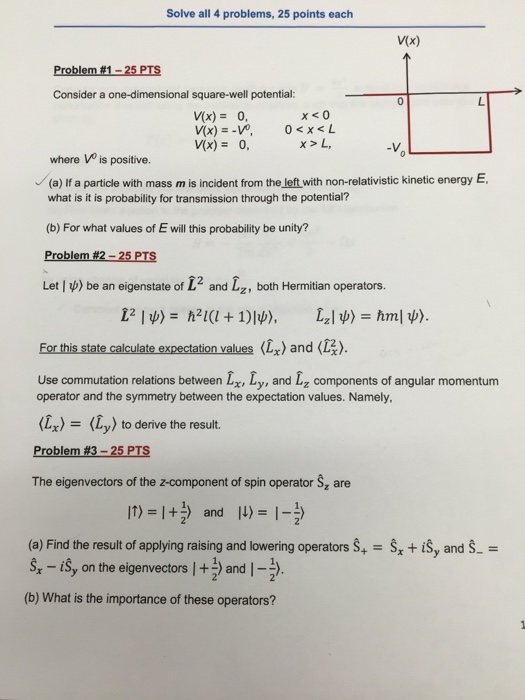 Solved Consider A One Dimensional Square Well Potential Chegg Com