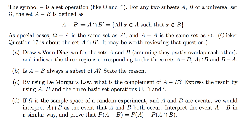 Solved The Symbol Is A Set Operation Like And For An Chegg Com